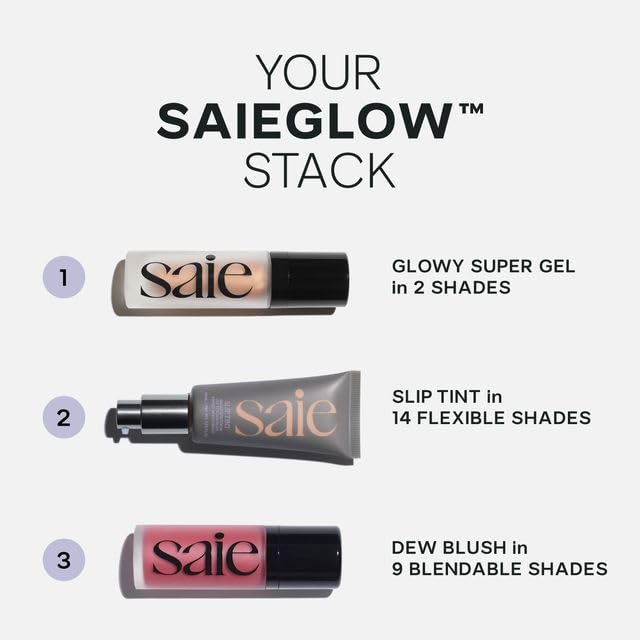 Saie Dew Blush - Lightweight Liquid Blush with a Blendable + Buildable Cream Finish - Dewy Cheek Tint with Doe Foot Wand Makeup Applicator - Soft Rose Blush - Rosy (.40 oz)