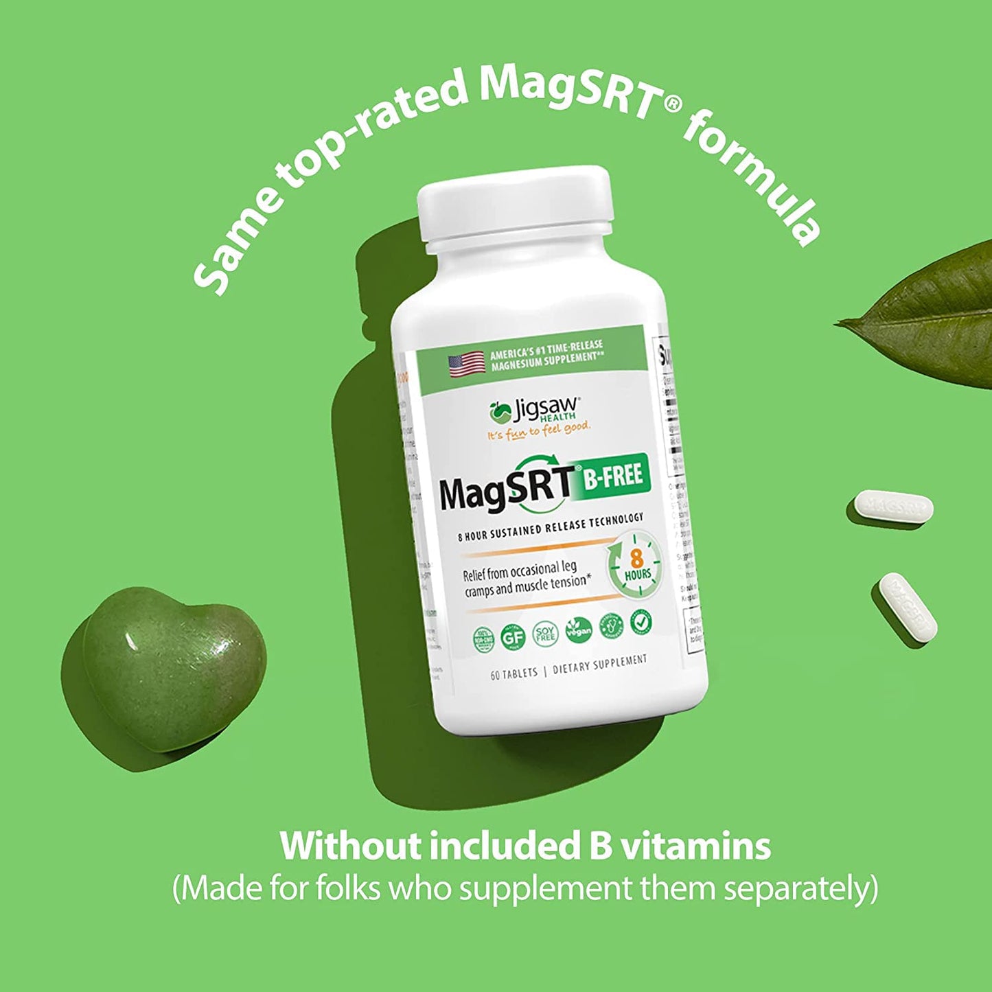 Jigsaw Health MAG SRT Magnesium Supplement (Mag SRT B-Free, 60 Count)