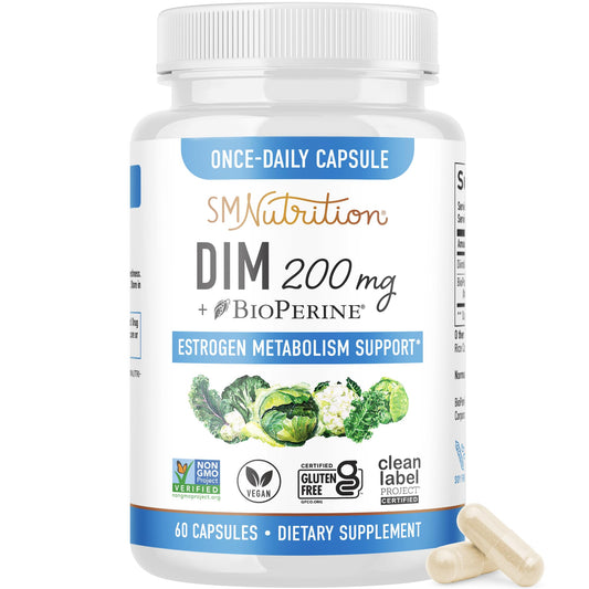 DIM Supplement 200 mg | Estrogen Balance for Women & Men | Hormone Balance, Hormonal Acne Support, Menopause Support, Antioxidant Support | Clean Label Project Certified, Vegan, Soy Free | 60 Ct.